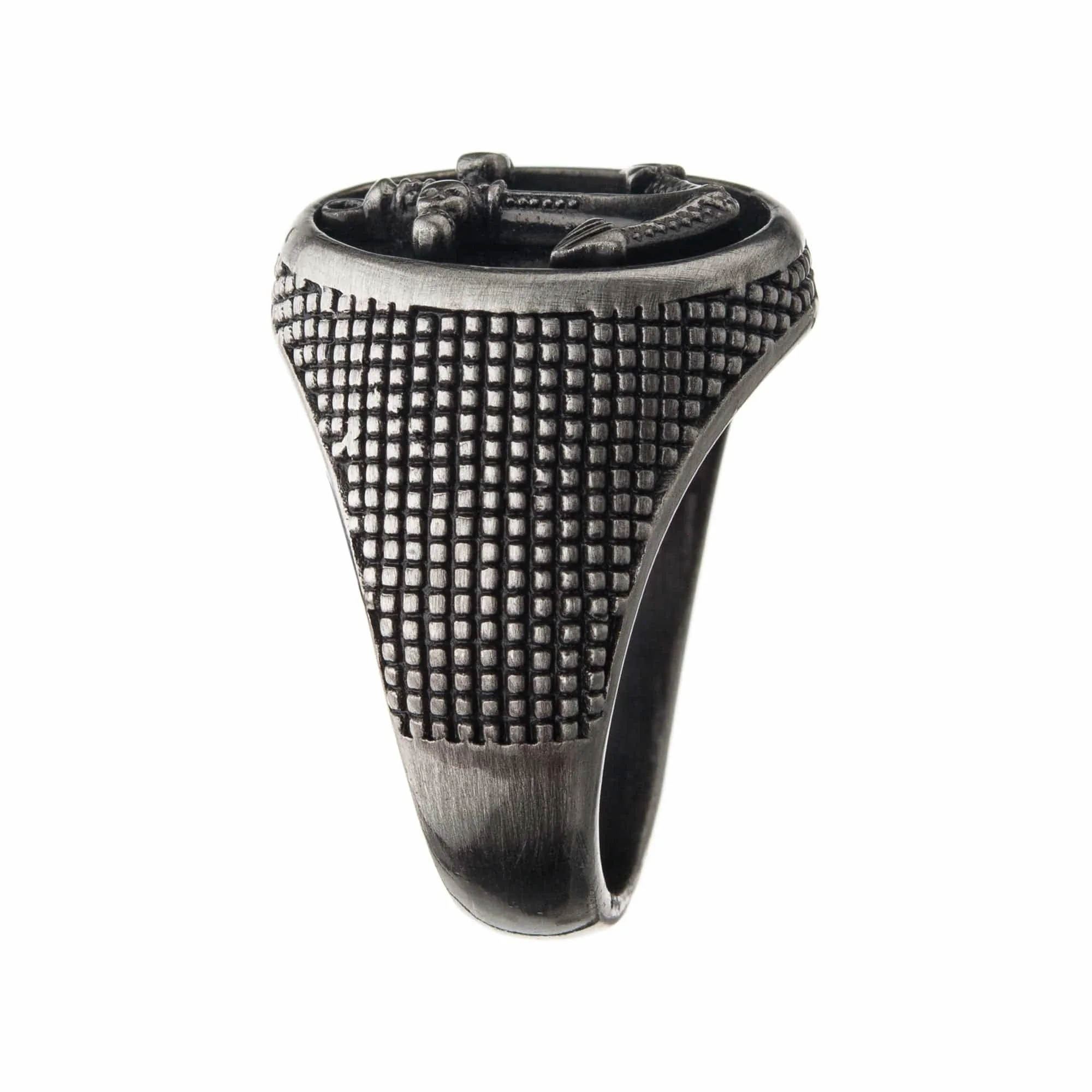 Gunmetal Tone Stainless Steel Antique Finish Anchor Design Skull Signet Ring