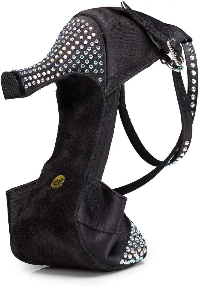 HIPPOSEUS Women Rhinestone Ballroom Dance Shoes Satin Latin Salsa Performance Dance Shoes,Model L066
