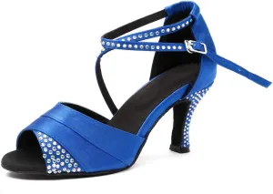 HIPPOSEUS Women Rhinestone Ballroom Dance Shoes Satin Latin Salsa Performance Dance Shoes,Model L066