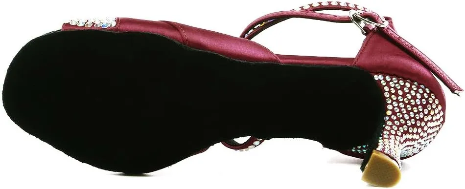 HIPPOSEUS Women Rhinestone Ballroom Dance Shoes Satin Latin Salsa Performance Dance Shoes,Model L066