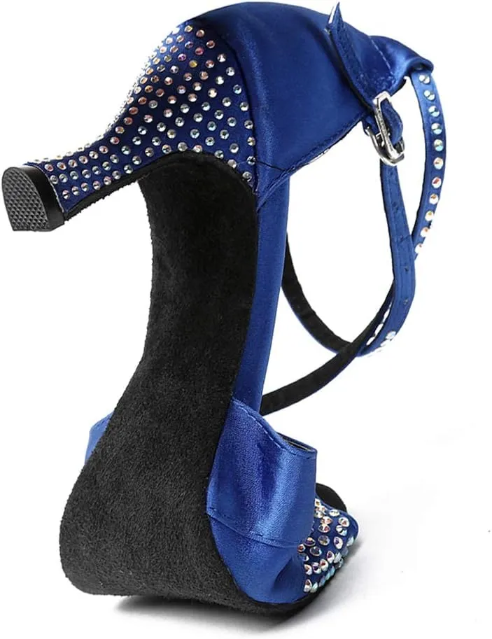 HIPPOSEUS Women Rhinestone Ballroom Dance Shoes Satin Latin Salsa Performance Dance Shoes,Model L066
