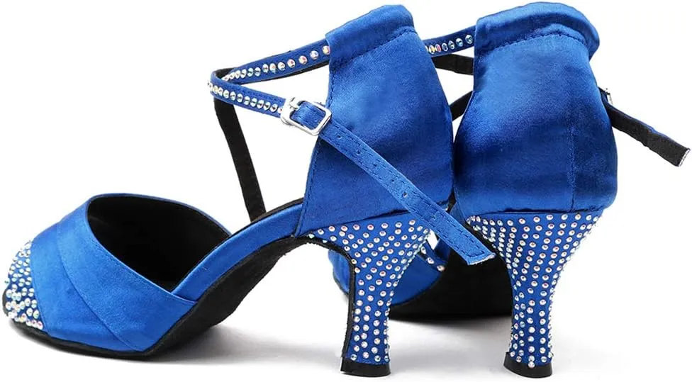 HIPPOSEUS Women Rhinestone Ballroom Dance Shoes Satin Latin Salsa Performance Dance Shoes,Model L066