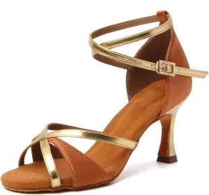 HIPPOSEUS Women's Professional Latin Dance Shoes Satin Salsa Bachata Ballroom Performance Dance Shoes with Ankle Strap,Model 805