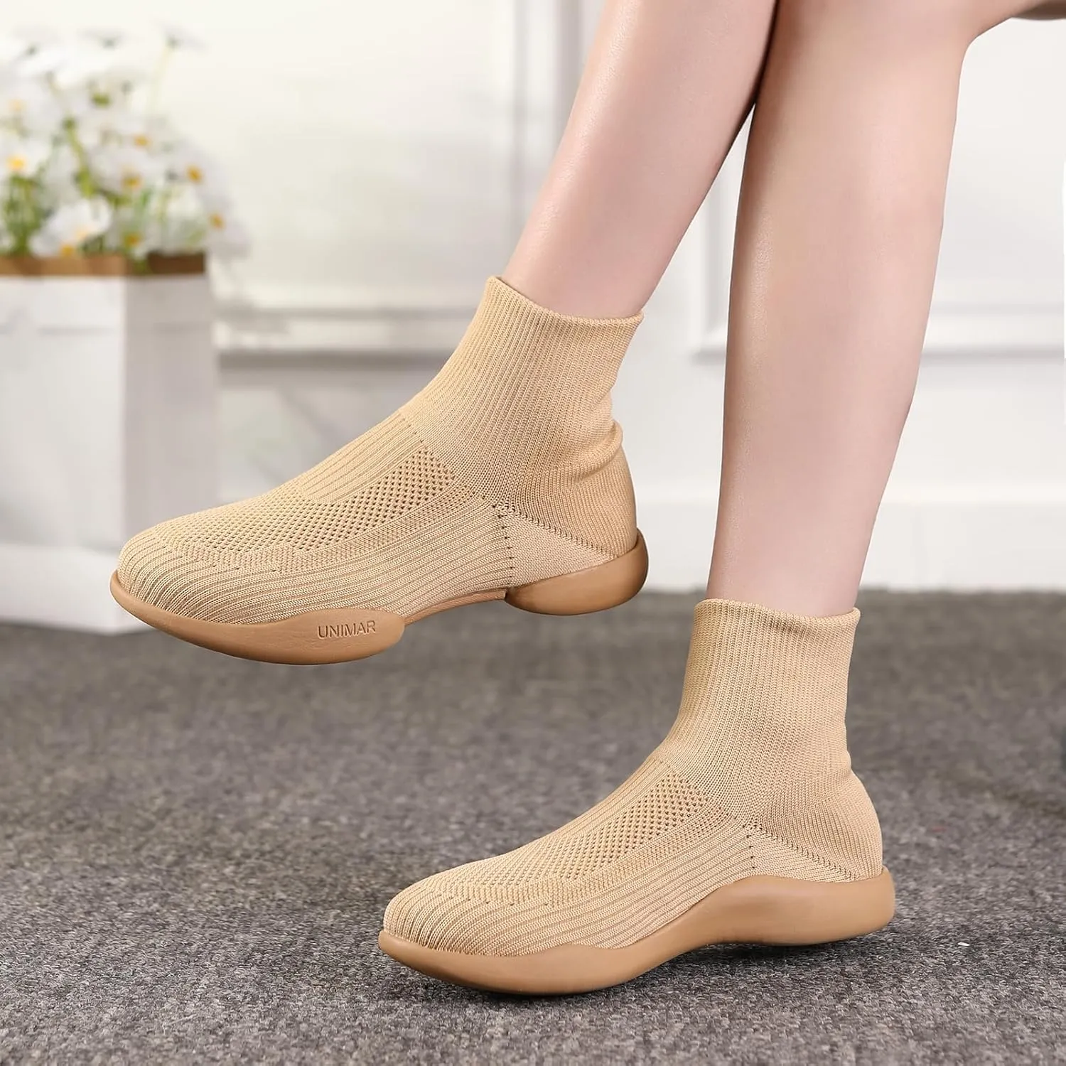 HIPPOSEUS Women's Professional Modern Dance Shoes Soft Knitted Jazz Dance Sneakers