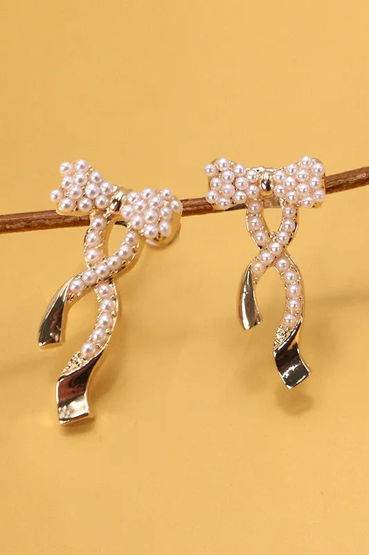 It's Time Bow With Pearl Earrings