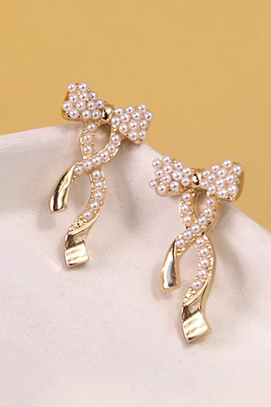 It's Time Bow With Pearl Earrings