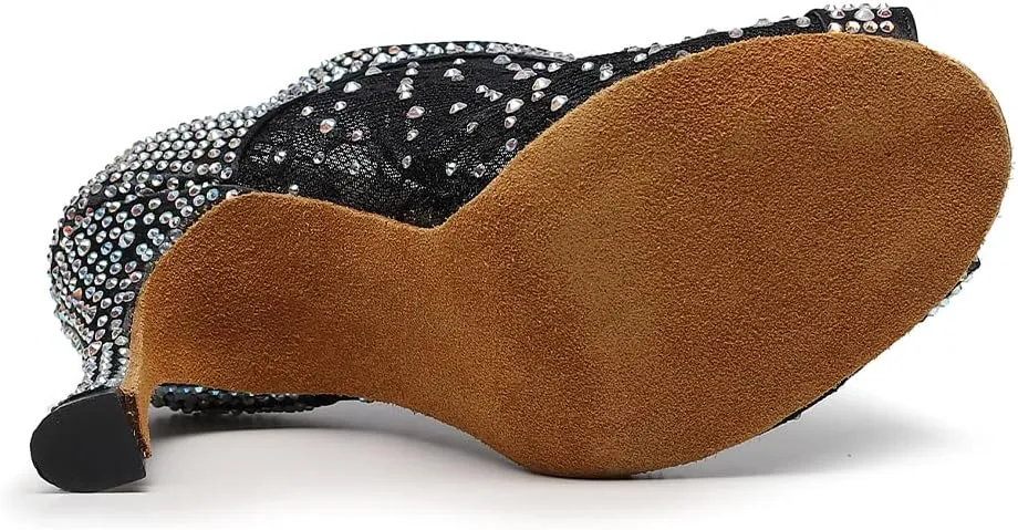 JUODVMP Women Rhinestone Dance Shoes Ballroom Latin Salsa Bachata Performance Dance Dancing Shoes QJW9001
