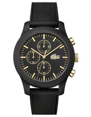 Lacoste 12.12 Mens Chronograph - Black Case & Dial - Strap - Gold-Tone Accents