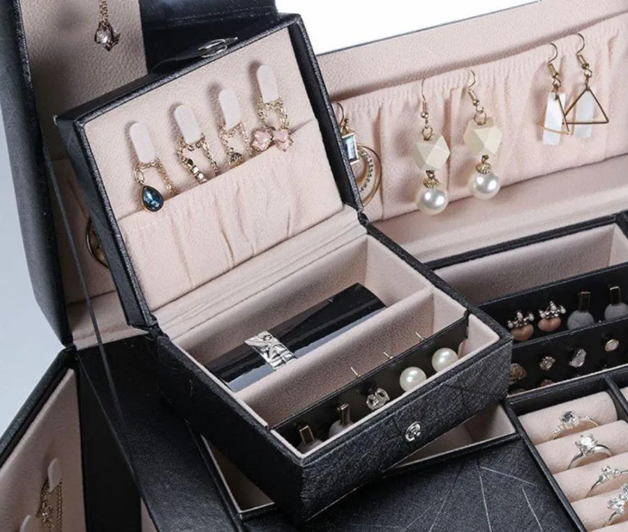 Large Jewellery Box With Lock for Girls - Black
