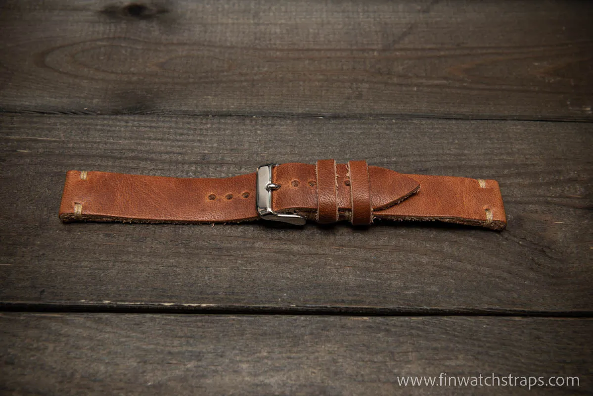 Leather watch strap, Horween Dublin Naturel leather watch strap, Handmade in Finland, 17-22mm.