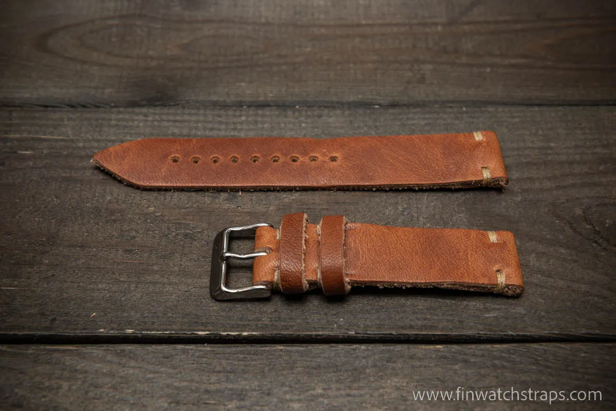 Leather watch strap, Horween Dublin Naturel leather watch strap, Handmade in Finland, 17-22mm.