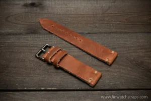 Leather watch strap, Horween Dublin Naturel leather watch strap, Handmade in Finland, 17-22mm.