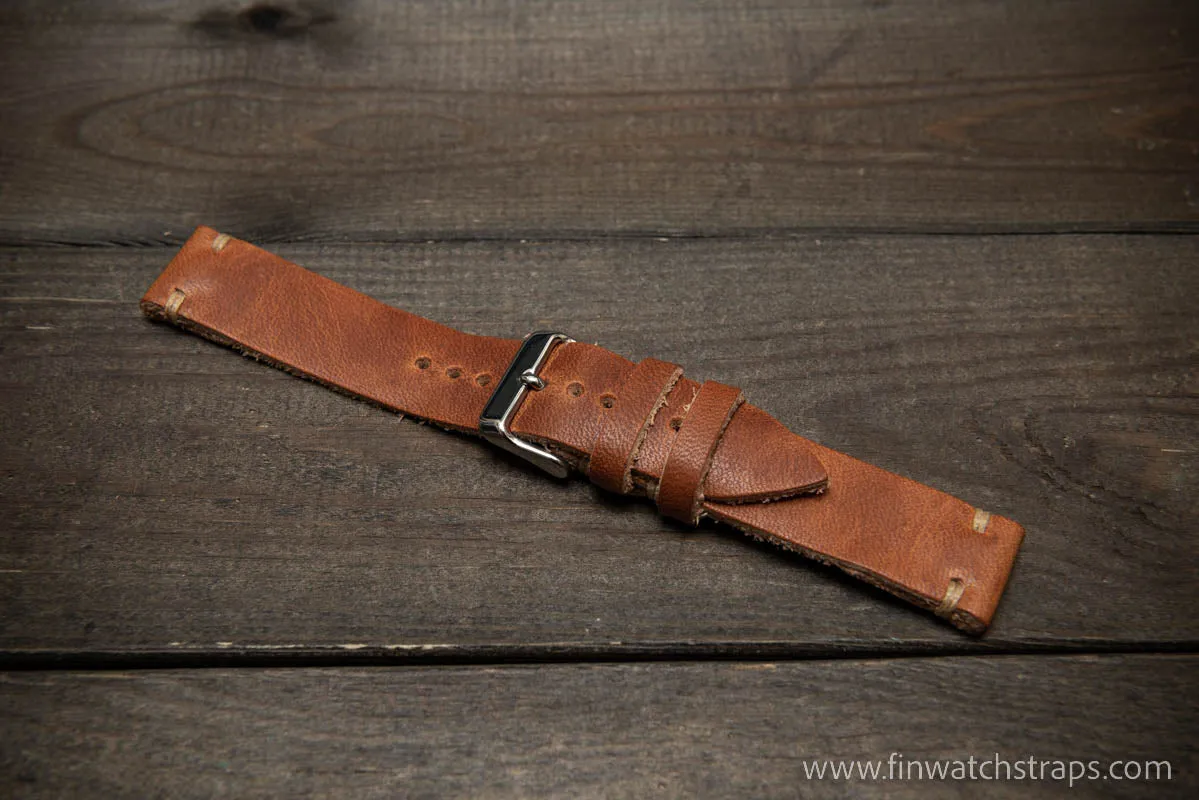 Leather watch strap, Horween Dublin Naturel leather watch strap, Handmade in Finland, 17-22mm.