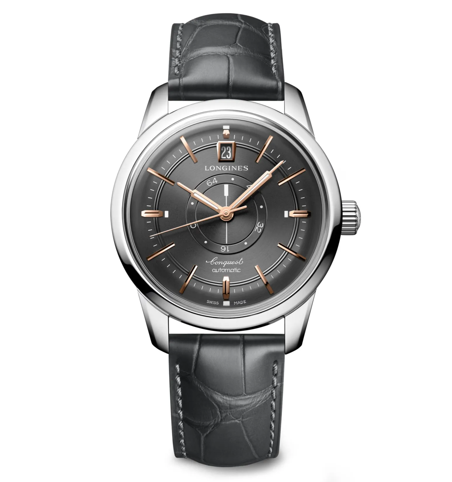 Longines Conquest Heritage Central Power Reserve 38mm Watch with Gray Dial