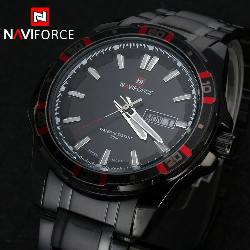 Luxury NAVIFORCE Brand Full Stainless Steel Quartz Watch Analog Display Date Sports Watch Men Casual Watches