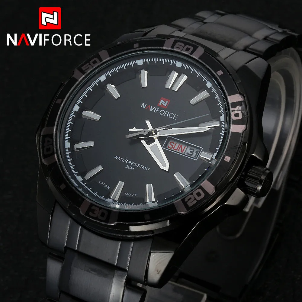 Luxury NAVIFORCE Brand Full Stainless Steel Quartz Watch Analog Display Date Sports Watch Men Casual Watches