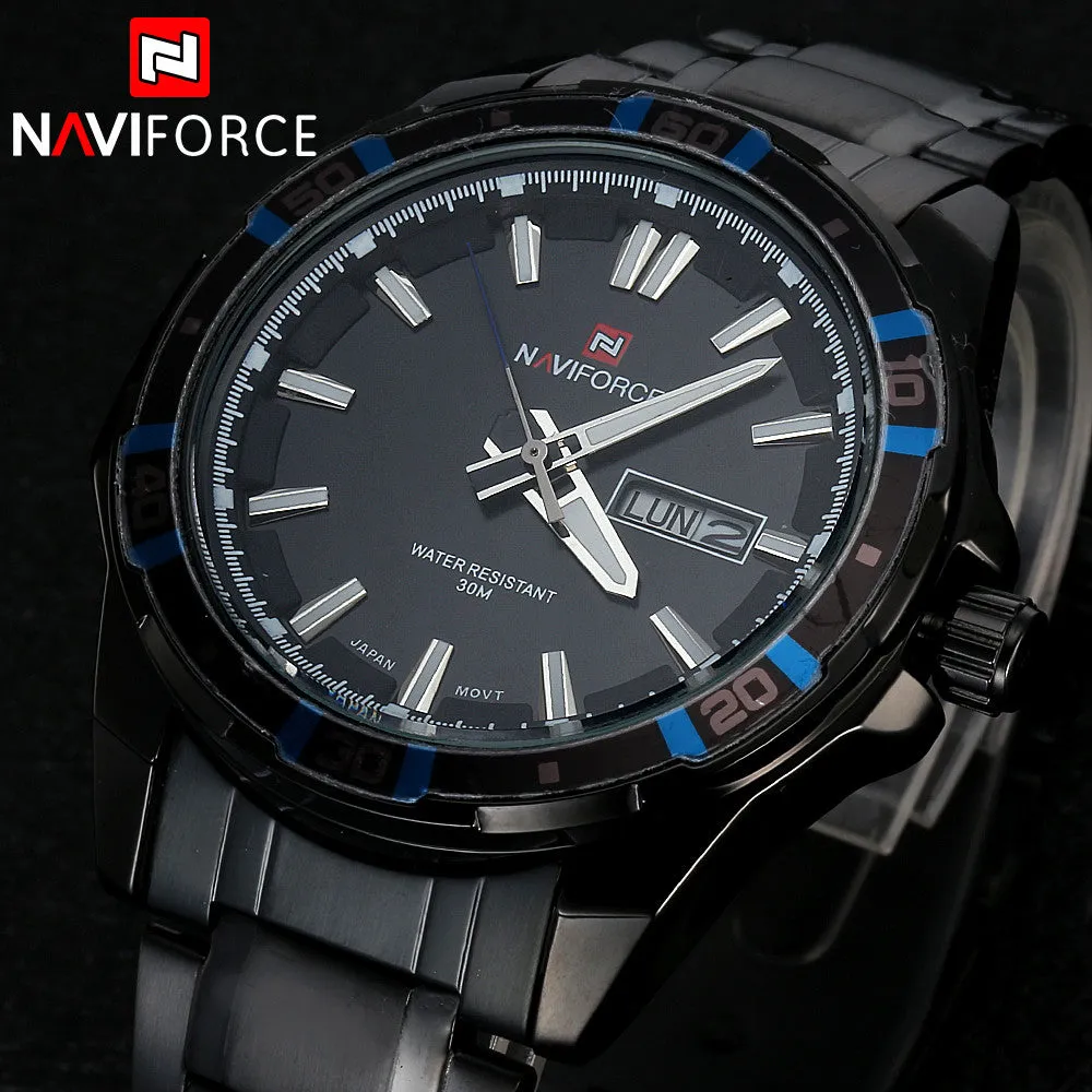 Luxury NAVIFORCE Brand Full Stainless Steel Quartz Watch Analog Display Date Sports Watch Men Casual Watches
