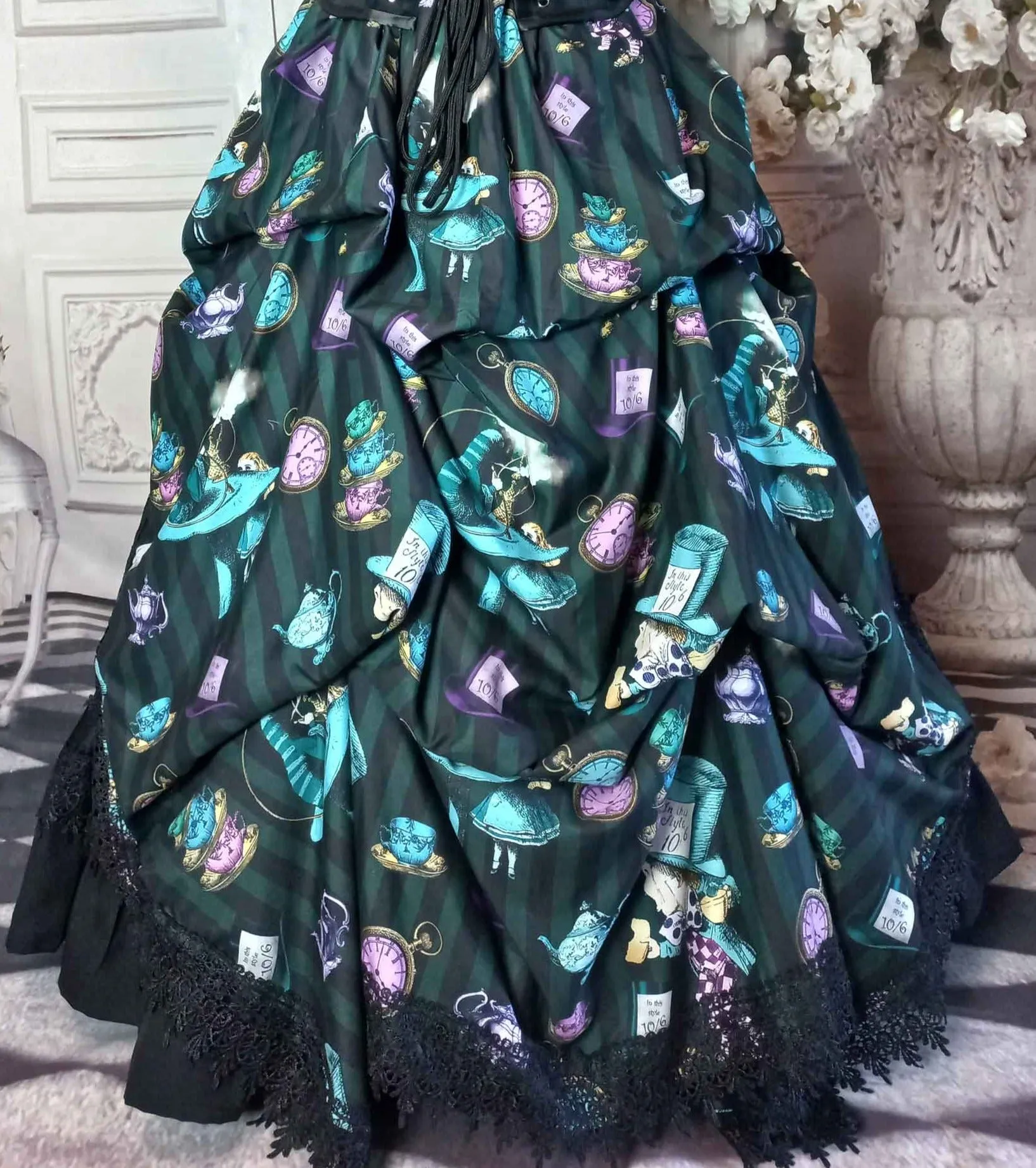 Mad Hatter Victorian Corset Ensemble - Green and Black Mad Hatter Costume