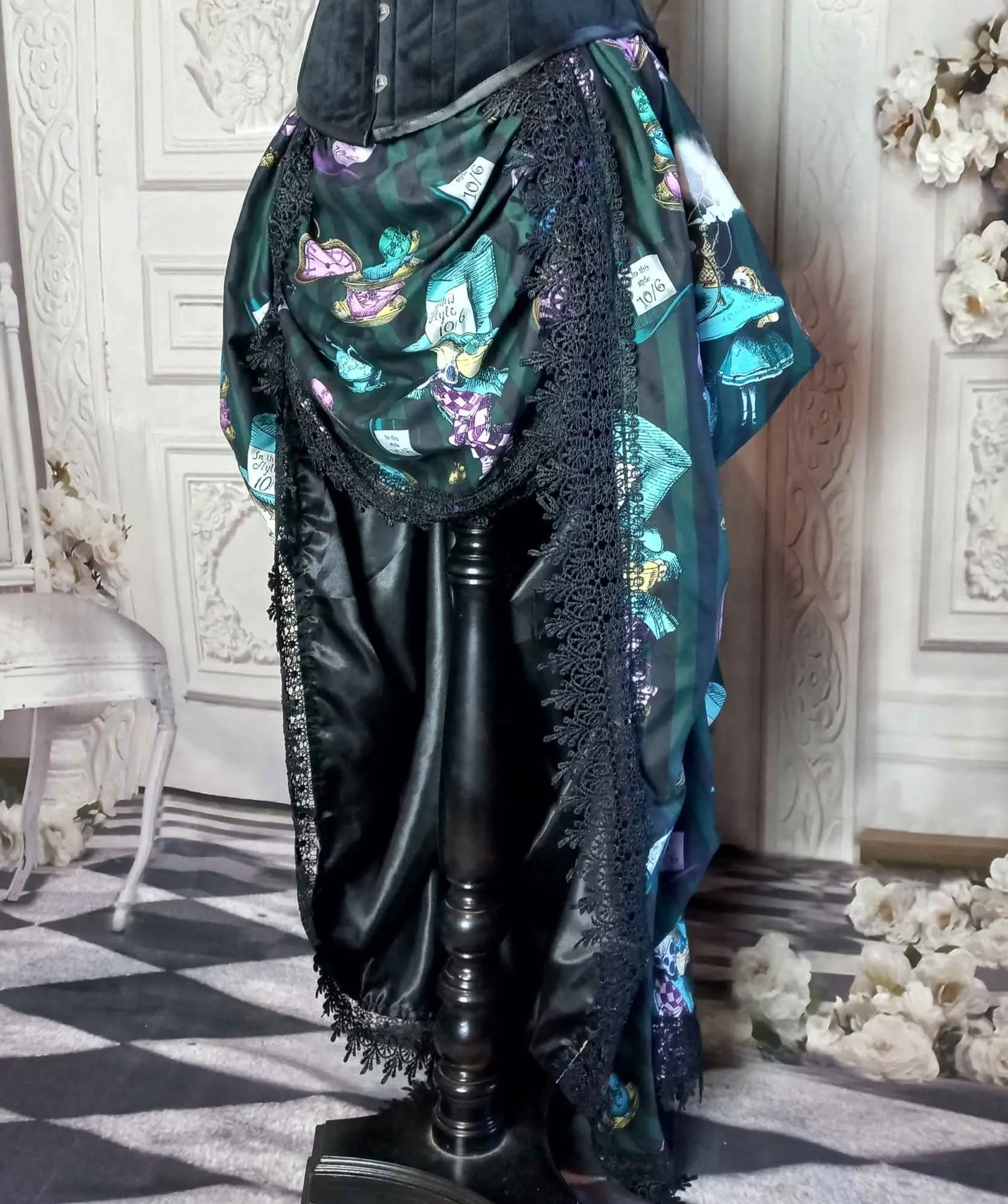 Mad Hatter Victorian Corset Ensemble - Green and Black Mad Hatter Costume