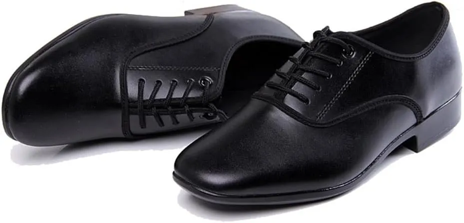 Men's Ballroom Dance Shoes, Black Leather Tango Salsa Latin Shoe Modern Performance Practice Shoes for Men
