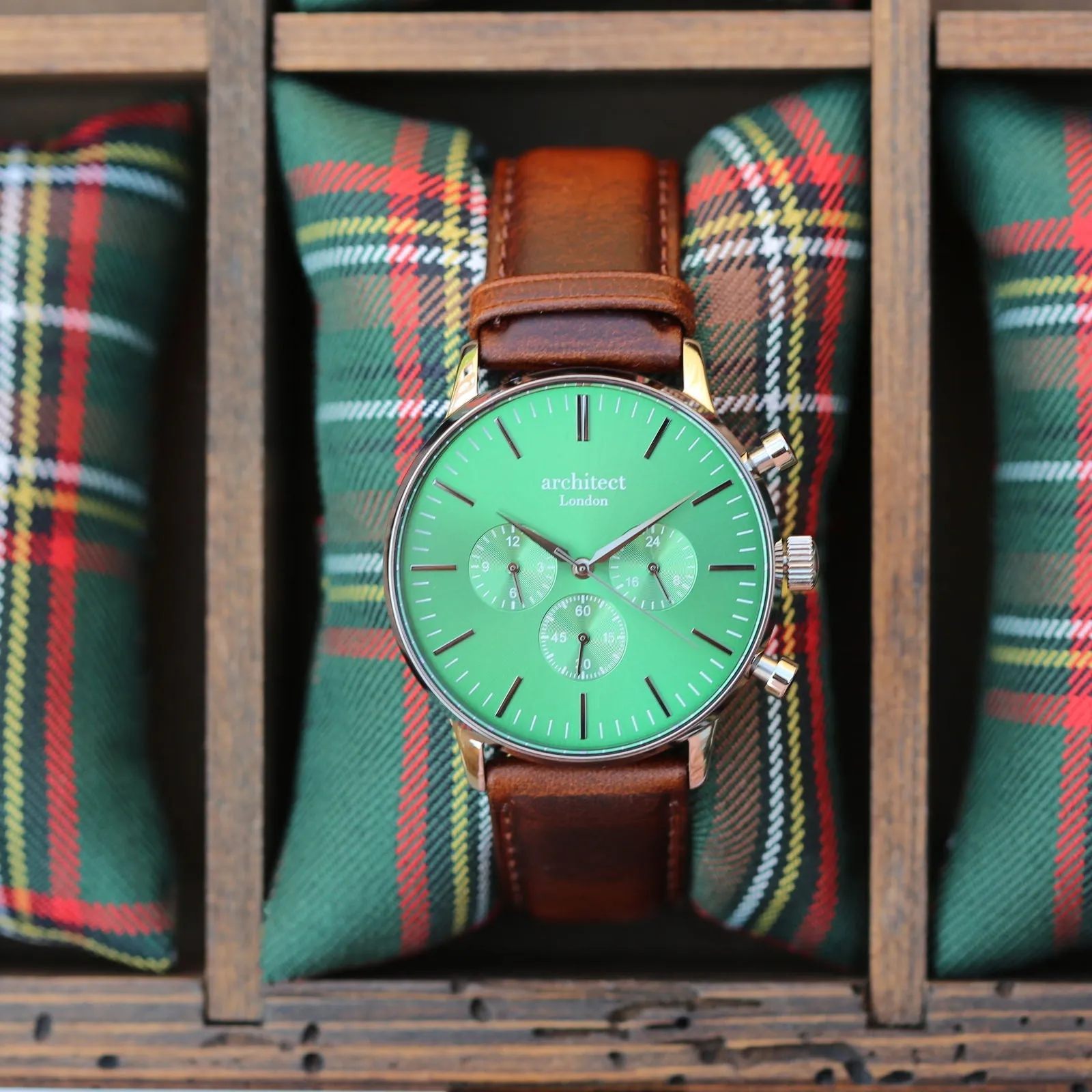 Men's Engraved Green Face Watch