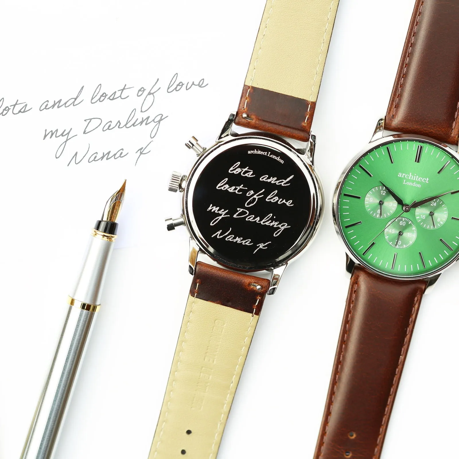 Men's Engraved Green Face Watch