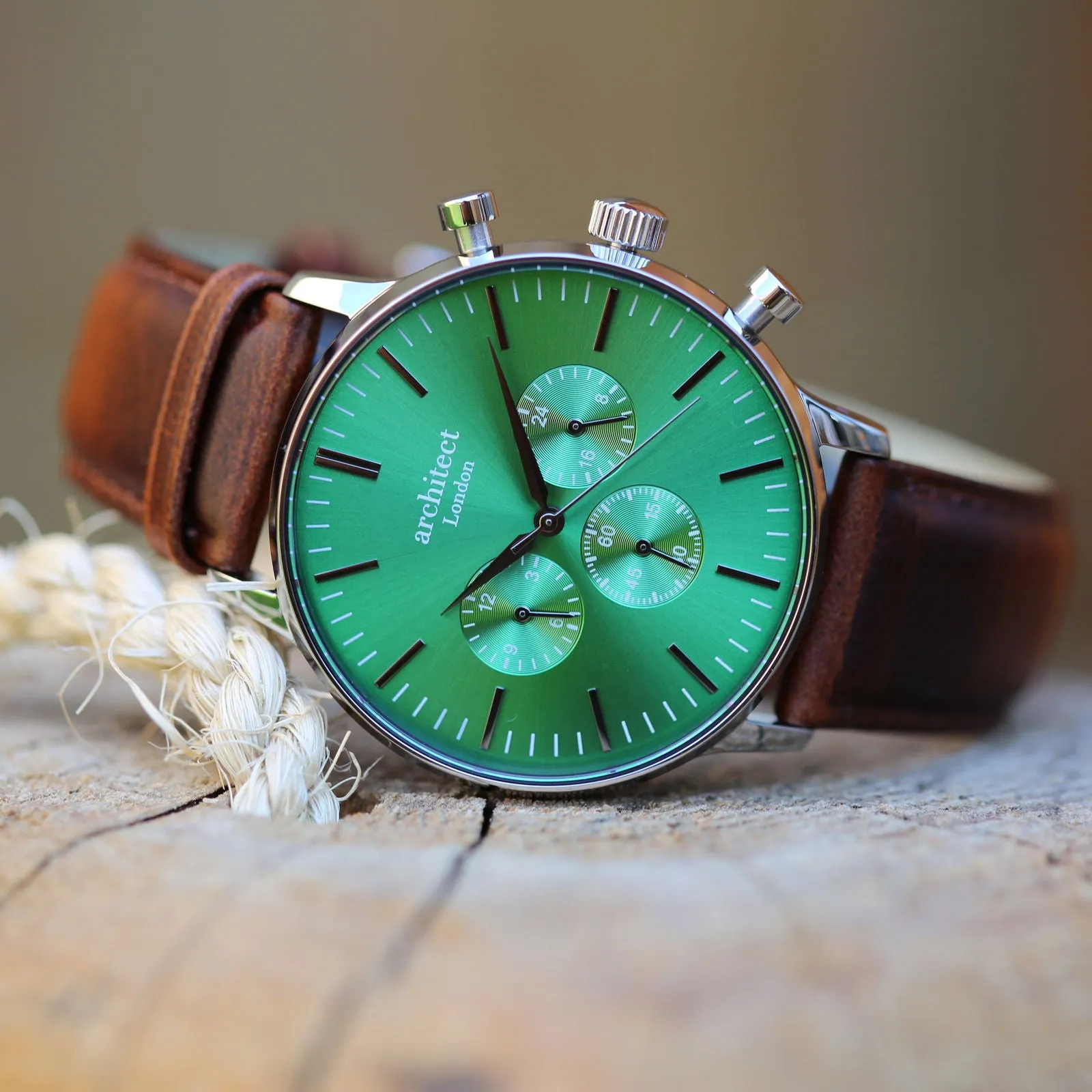 Men's Engraved Green Face Watch