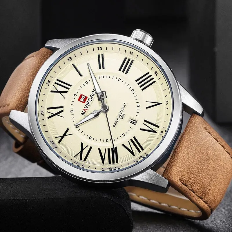 Men's Luxurious Gold Large Dial Watch Men Business Quartz Wristwatch Male Sport Army Clock