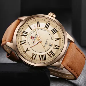 Men's Luxurious Gold Large Dial Watch Men Business Quartz Wristwatch Male Sport Army Clock