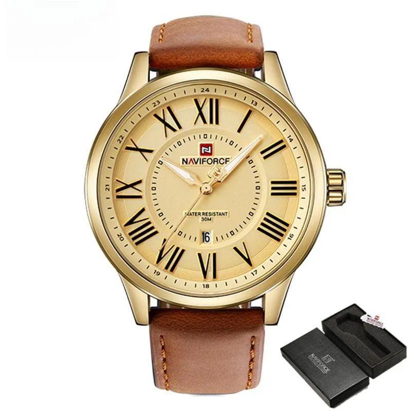 Men's Luxurious Gold Large Dial Watch Men Business Quartz Wristwatch Male Sport Army Clock