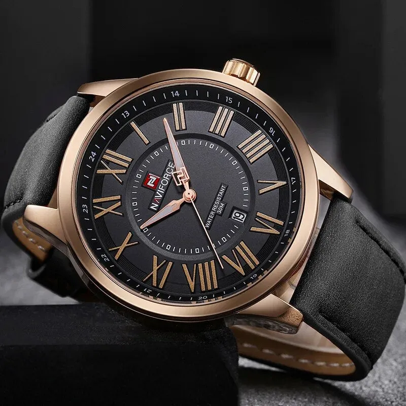 Men's Luxurious Gold Large Dial Watch Men Business Quartz Wristwatch Male Sport Army Clock