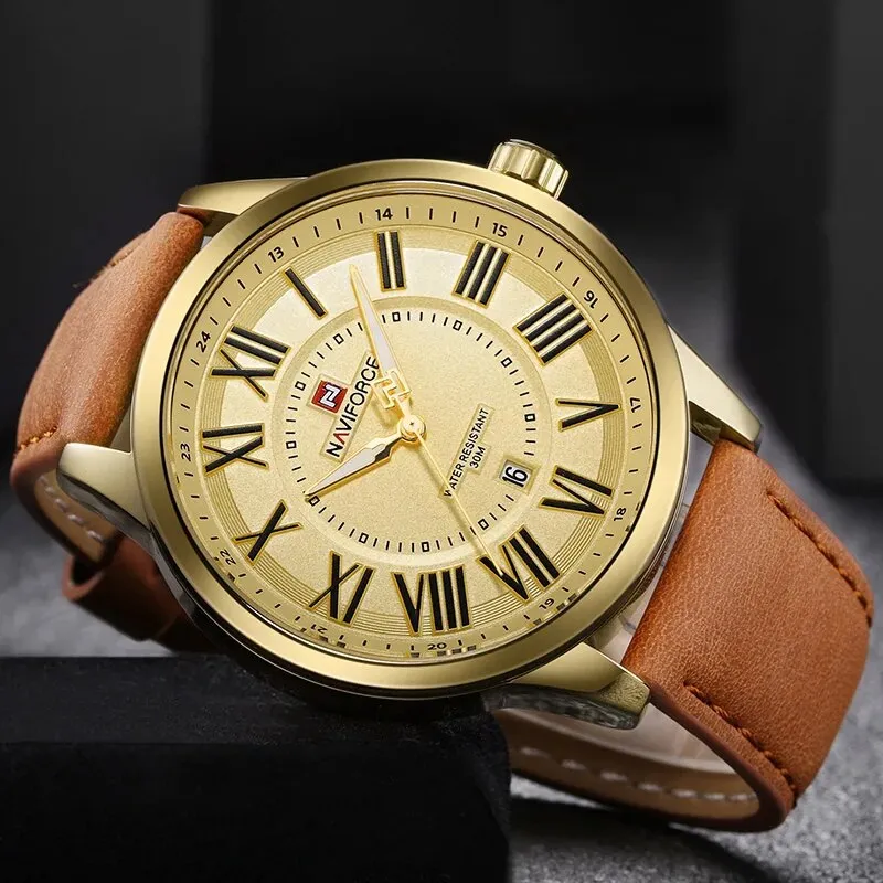 Men's Luxurious Gold Large Dial Watch Men Business Quartz Wristwatch Male Sport Army Clock