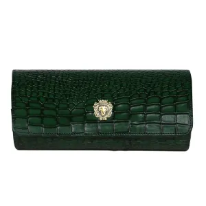 Metal lion Smokey Finish Green Croco Textured Leather Wrist Watch Roll
