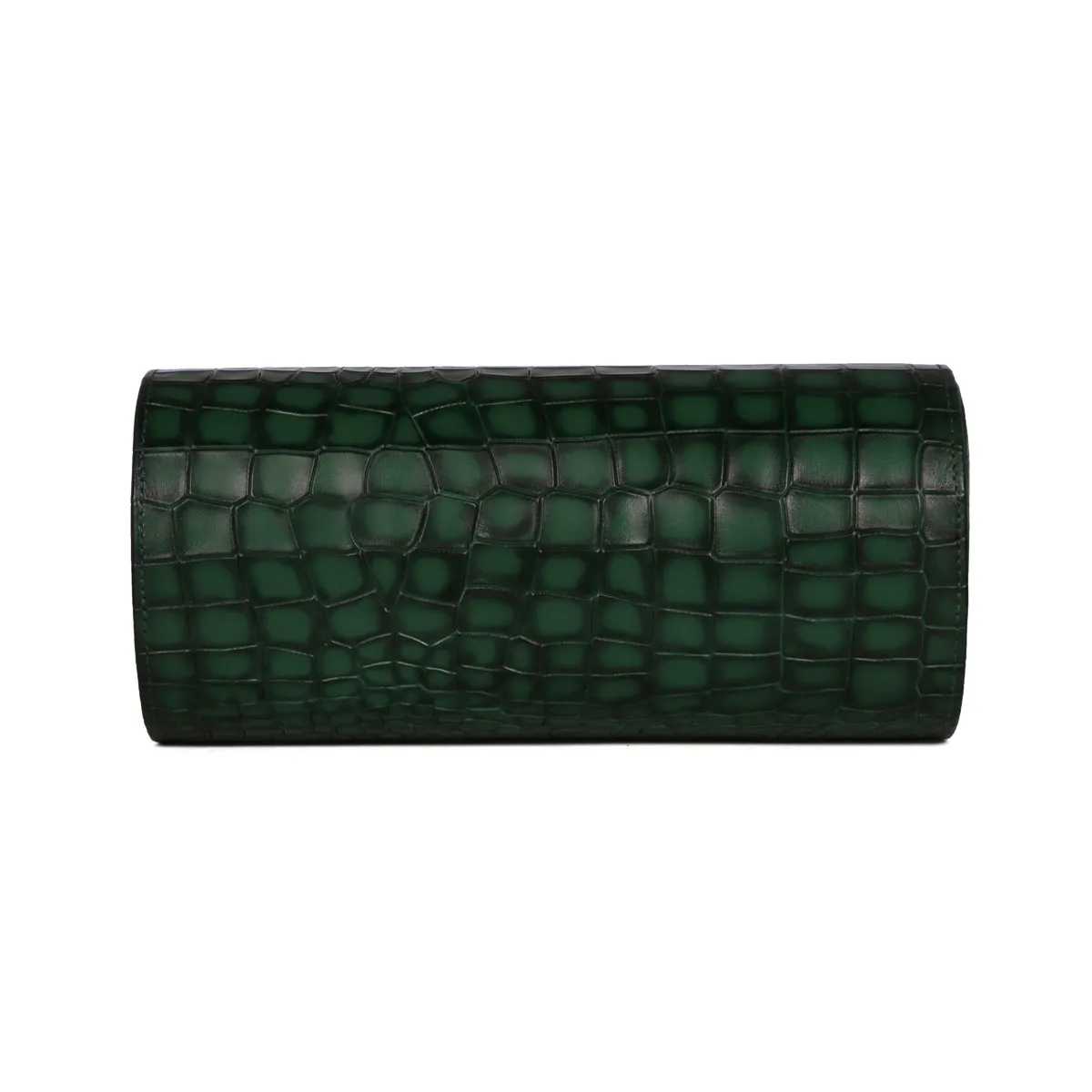 Metal lion Smokey Finish Green Croco Textured Leather Wrist Watch Roll