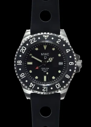 MWC Stainless Steel GMT (Dual Time Zone) Military Watch with Sapphire Crystal and Ceramic Bezel on Silicon Band with 2 NATO Straps