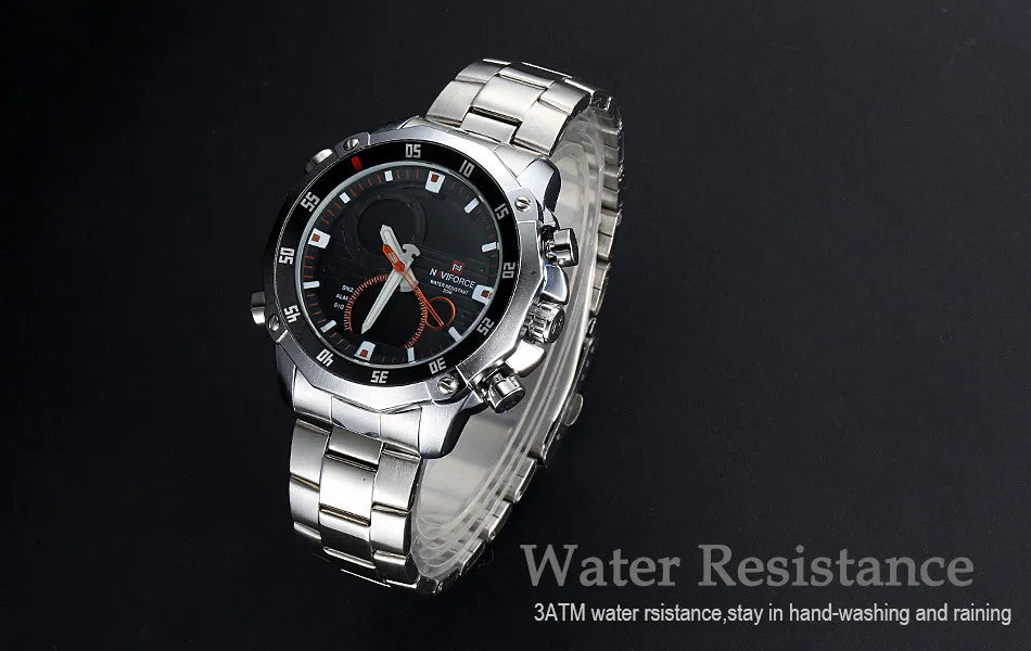 NAVIFORCE Luxury Brand Full Steel Watch Men Quartz Waterproof Watch Men Sports Watch Analog Digital LED Watch