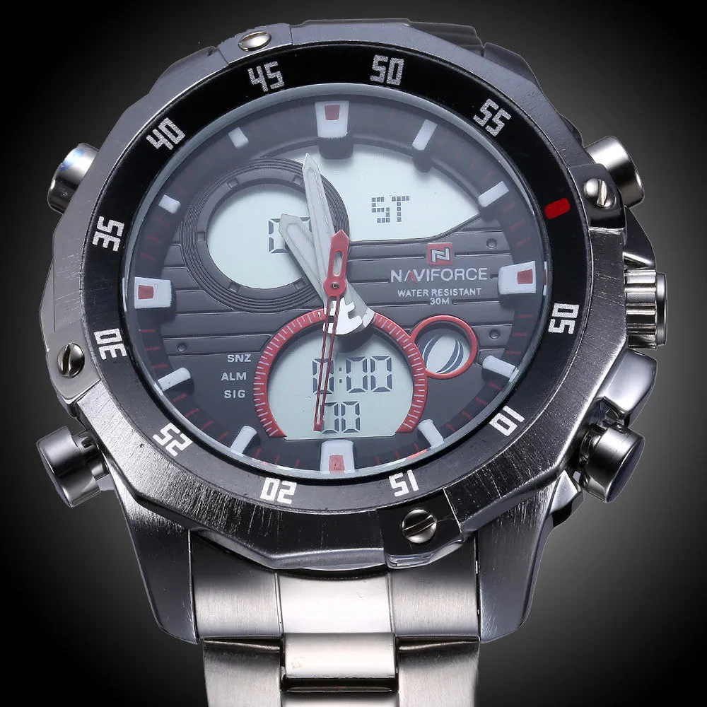 NAVIFORCE Luxury Brand Full Steel Watch Men Quartz Waterproof Watch Men Sports Watch Analog Digital LED Watch
