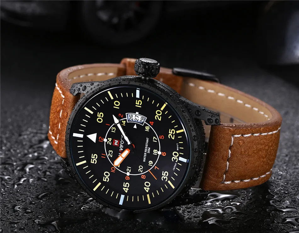 NAVIFORCE New Genuine Leather Watch Men Luxury Brand Quartz Watch Analog Display Date Casual Watch Men Watches