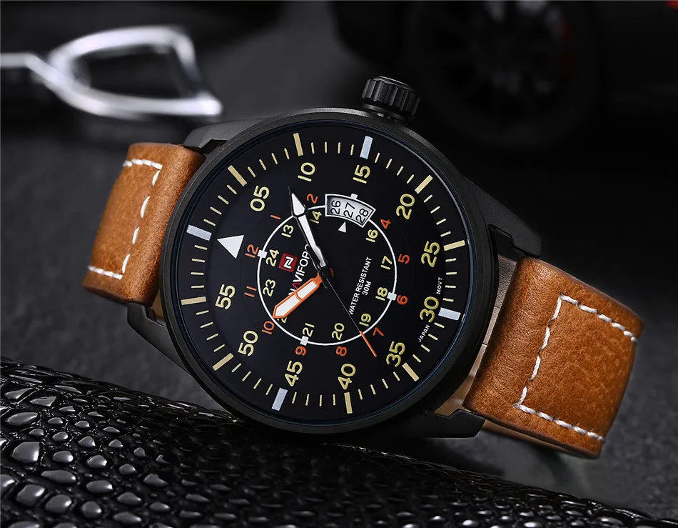 NAVIFORCE New Genuine Leather Watch Men Luxury Brand Quartz Watch Analog Display Date Casual Watch Men Watches