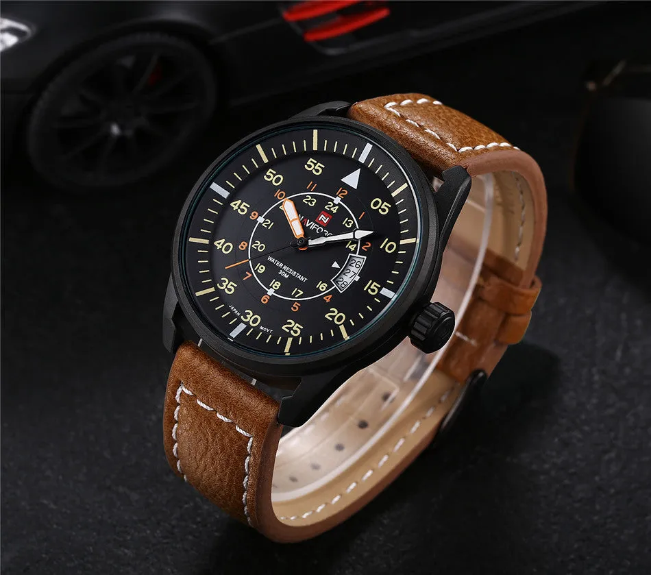 NAVIFORCE New Genuine Leather Watch Men Luxury Brand Quartz Watch Analog Display Date Casual Watch Men Watches
