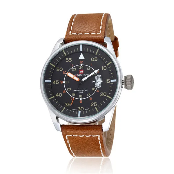 NAVIFORCE New Genuine Leather Watch Men Luxury Brand Quartz Watch Analog Display Date Casual Watch Men Watches