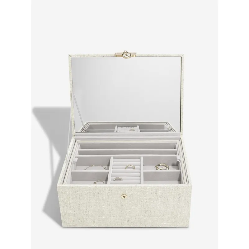 Oatmeal Linen Classic Two Tone Jewellery Box