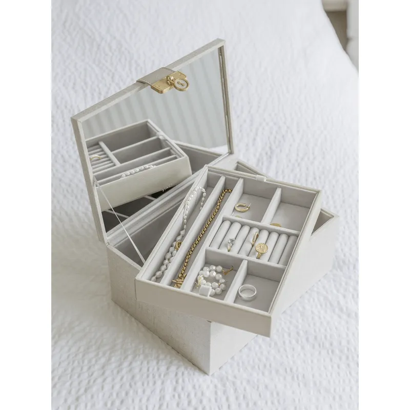 Oatmeal Linen Classic Two Tone Jewellery Box