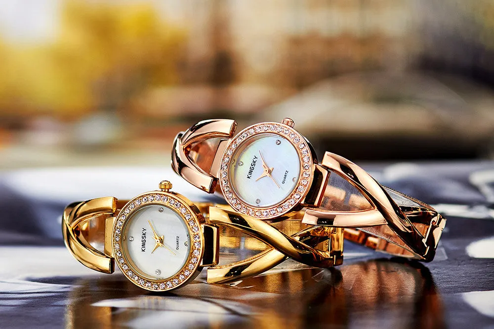 Original Female Watches Brand Luxury Rose Gold Strap Rhinestone Case Design Ladies Quartz Clock Movement Hot Sale Women Products