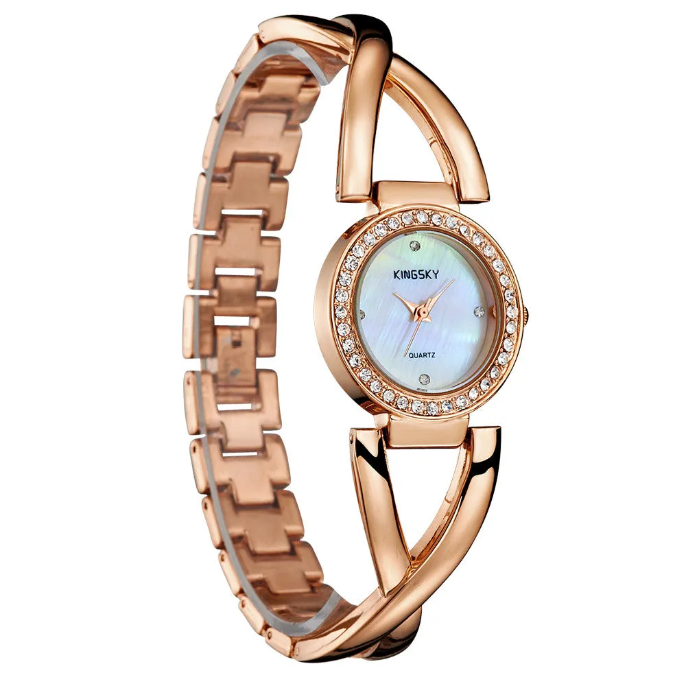 Original Female Watches Brand Luxury Rose Gold Strap Rhinestone Case Design Ladies Quartz Clock Movement Hot Sale Women Products