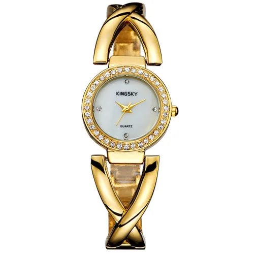 Original Female Watches Brand Luxury Rose Gold Strap Rhinestone Case Design Ladies Quartz Clock Movement Hot Sale Women Products