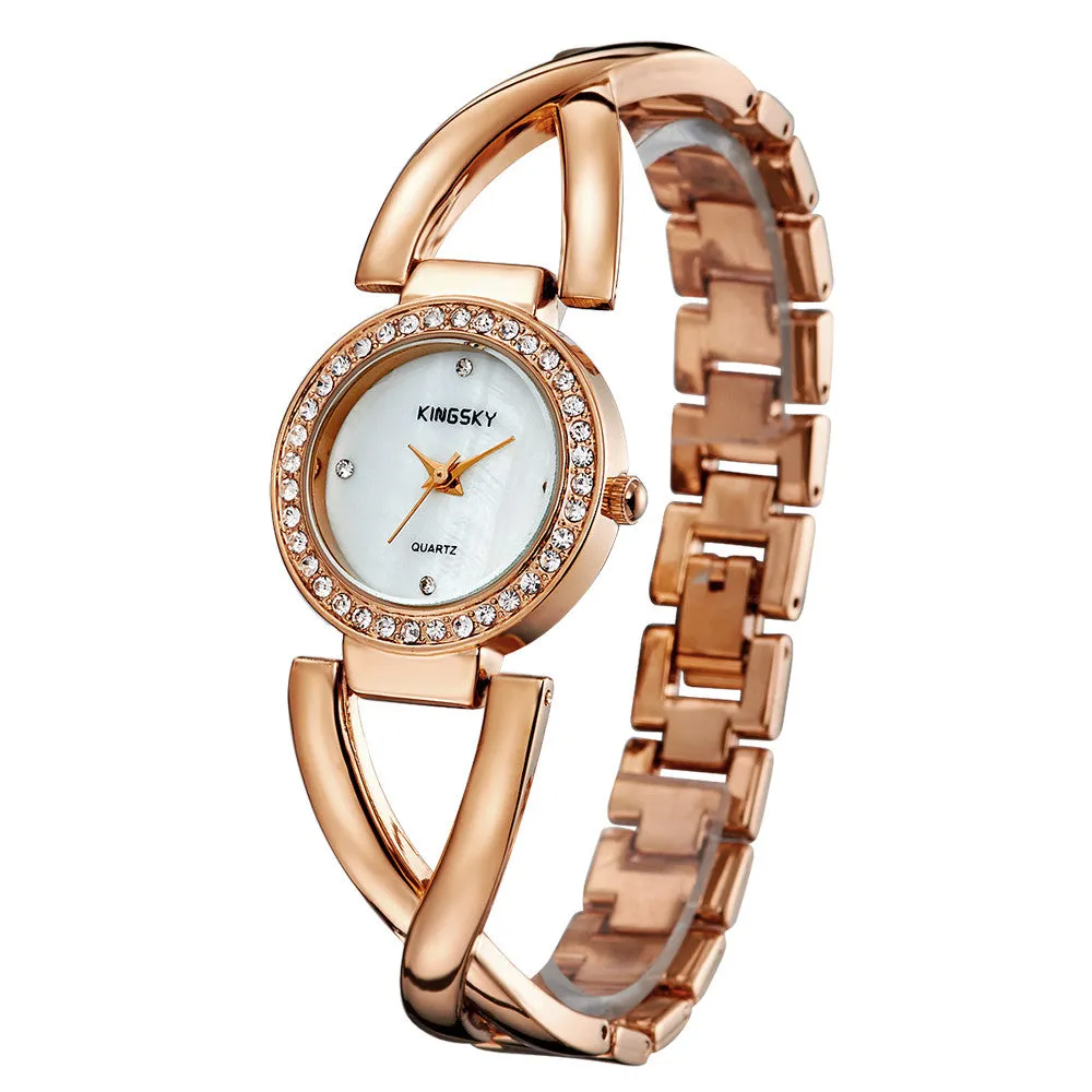Original Female Watches Brand Luxury Rose Gold Strap Rhinestone Case Design Ladies Quartz Clock Movement Hot Sale Women Products