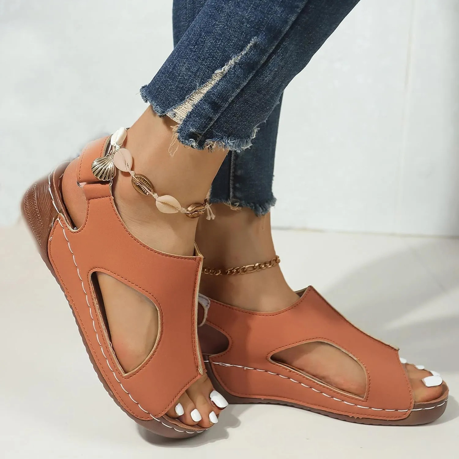 Orthopedic Sandals for Women Comfortable Summer Ankle Strap Open Toe Wedge Dressy Sandals Casual Dressy Open Back Sandal Platform Slip On Shoes with Arch Support for All Day Wear