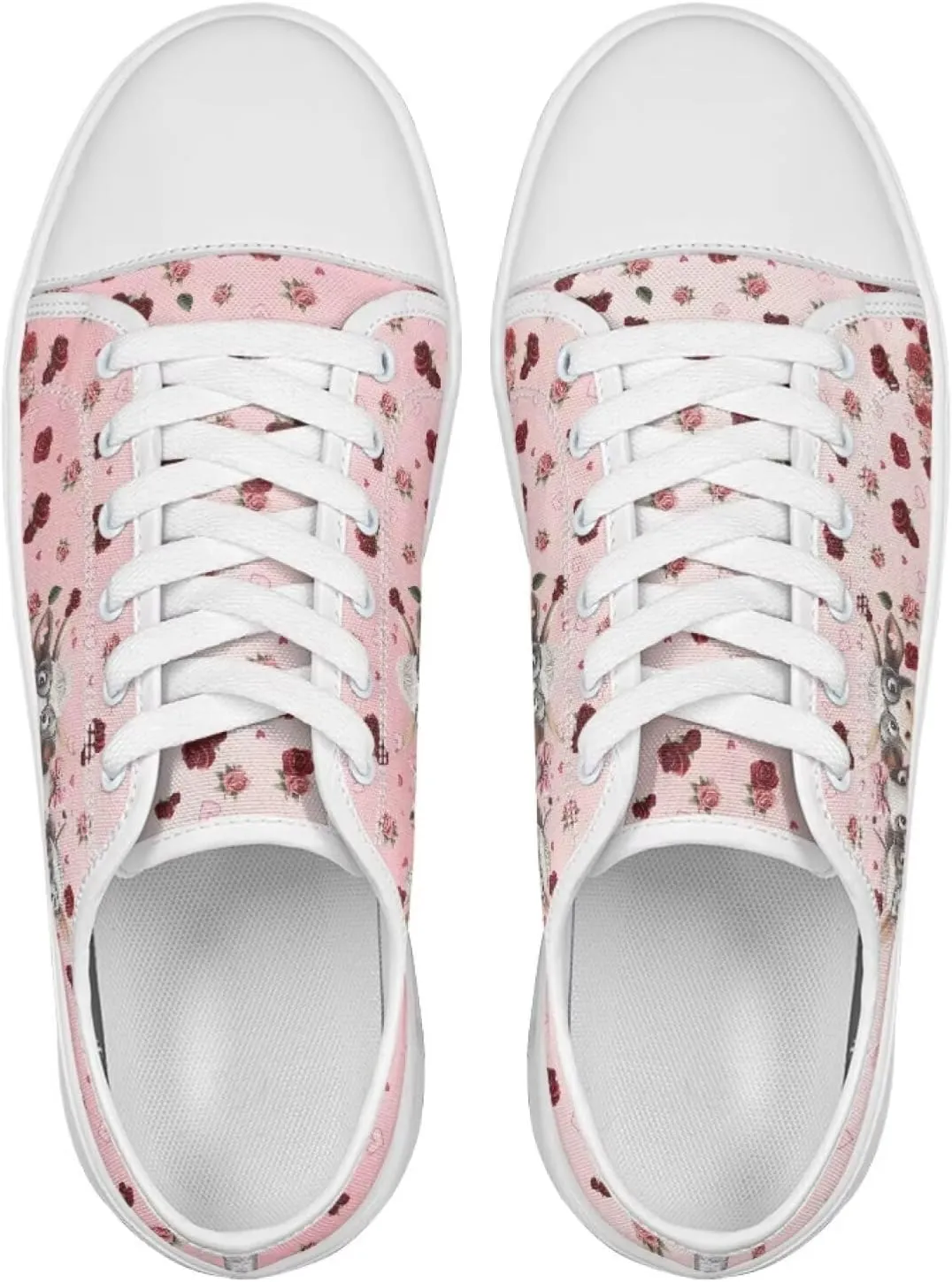 Red Rose Girls Canvas Sneakers Casual Work Animal Print Slip On Tennis Shoes Arch Support Footwear with White Sole