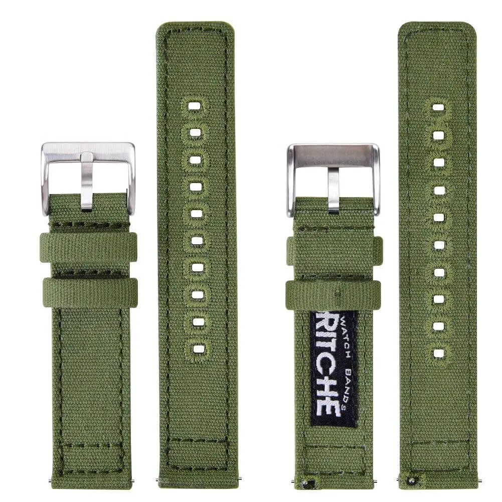 Ritche Army Green Canvas Quick Release Silver Buckle